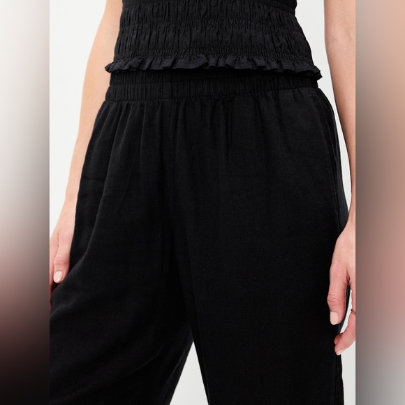 🆕 Old Navy Women's High-Waisted Linen-Blend Straight Ankle Pants Black M 8-10 - Picture 4 of 15
